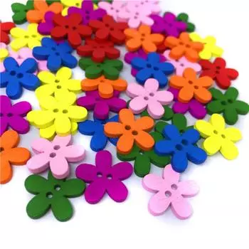50/100 шт. разноцветных деревянных пуговиц в виде цветка (пуговица с 2 отверстиями) Пуговицы для шитья своими руками 15 мм 50pcs