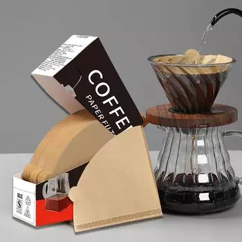 50/100 шт. V-образная кофейная фильтровальная бумага для кофе, заваренного вручную, висячая фильтровальная бумага для кофе, веерообразная, капельного типа, оригинальная древесная фильтровальная бумага 14.5*10cm 50pc