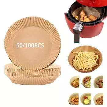 50/100 шт. вставок для аэрофритюрницы, антипригарные водонепроницаемые бумажные вставки для аэрофритюрницы, бумага для аэрофритюрницы, выпечка, готовка, микроволновая печь 6,3 дюйма 50PCS