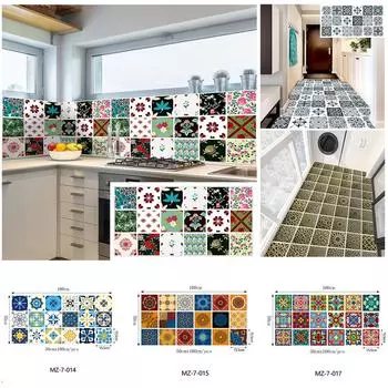 50*100 см красочные плитки с цветочным узором, напольные наклейки для кухни, ванной комнаты, наклейки на стены, водонепроницаемые виниловые обои с кожурой и наклейкой 50X100cmX1pc