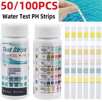 50/100Pcs 3/4/5/6/7 in 1 Water Test PH Strips Swimming Pool PH Test Paper Residual Chlorine Value Alkalinity Hardness PH Tester