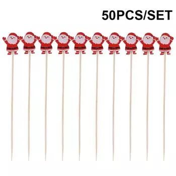 50/100Pcs Disposable Christmas Fruit Picks Santa Claus Fruit Salad Bamboo Sticks Dessert C
