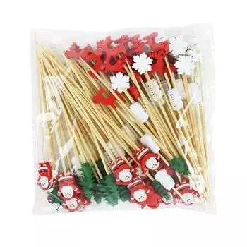 50/100Pcs Disposable Christmas Fruit Picks Santa Claus Fruit Salad Bamboo Sticks Dessert Mixed