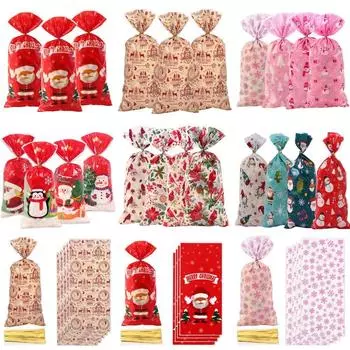 50/100pcs OPP Christmas Candy Bags Santa Snowman With Rope Christmas Gift Bag 12.5*27.5cm Christmas Element -