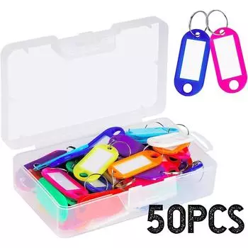 50/10 шт. Пластиковые брелки для ключей, бирки для удостоверений личности, бирки с разъемным кольцом для багажных брелоков, брелоки