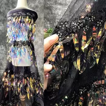 50*130 см градиентный цвет иллюзия пайетки кисточки ткань для свадебного платья модная дизайнерская ткань для самостоятельного шитья материал 50x130cm