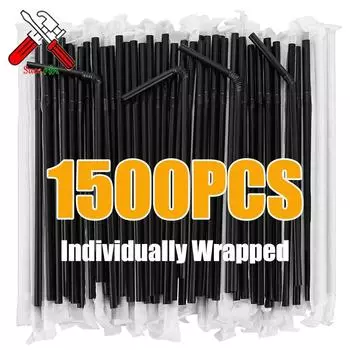 50-1500 шт. соломинки для питья черные пластиковые соломинки в индивидуальной упаковке rietjes гибкие аксессуары для бара и вечеринки на кухне оптом
