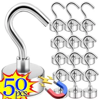 50/1 шт. прочные магнитные крючки многоцелевой неодимовый магнит крючок для кухни холодильник ключи держатели для хранения пальто вешалка для ванной комнаты E8-Max-Tension1.2kg