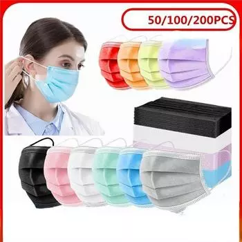 50-200 шт. маски для рта для взрослых, одноразовая маска для лица, маска для лица, цветная маска, 3 слоя 50 pcs зелёный