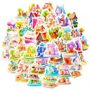 50 3D Миниатюрных Наклеек Мультяшные 3D Миниатюрные Сцены Наклейки для Граффити Персонализированные Трехмерные Наклейки