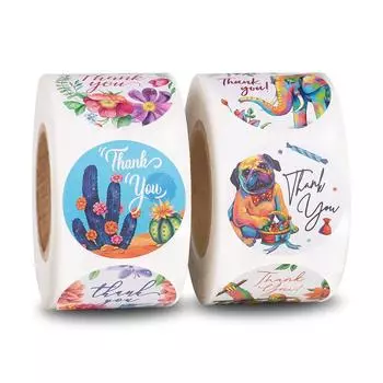 50-500 шт., 8 стилей, цветочные наклейки «спасибо», круглые наклейки с изображением животных, ручная работа, конверт для скрапбукинга, канцелярские наклейки, 1 дюйм