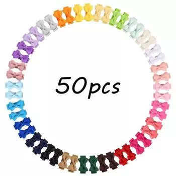50/60/80pcs 1.2 Ribbon Mini Hair Bows Clips for Baby Girls Cute Handmade Bowknot Hairpins Headwear Toddlers Hair Accessories