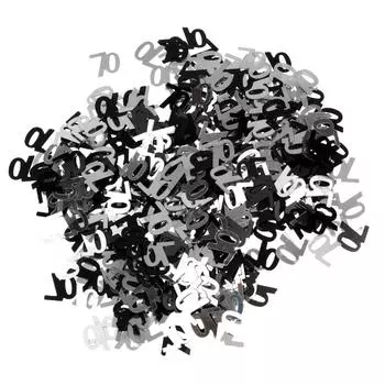 50-70-й день рождения, годовщина свадьбы, вечеринка, стол, украшение конфетти, посыпается 70th