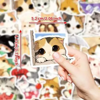50 Акварельных исцеляющих двухмерных наклеек-граффити с котами, Большие глаза, Милый питомец, Водонепроницаемые неповторяющиеся наклейки