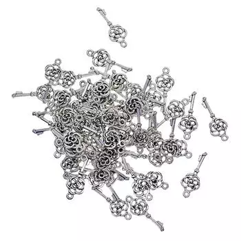 50 Anqitue серебряные филигранные цветочные ключи подвески-подвески для изготовления ювелирных изделий своими руками 27x11mm серебряный