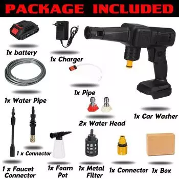 50 бар, 1500 Вт, автомойка, очиститель высокого давления, беспроводная мойка высокого давления, распылитель воды, генератор пены, стиральная машина 1*Battery