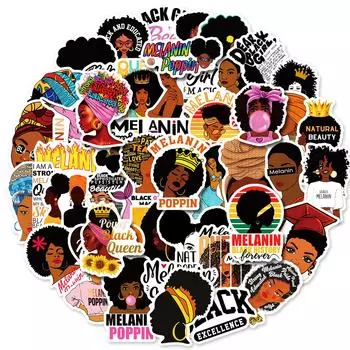 50 Black Beauty Series Stickers Personalized Luggage Inspirational Expression Pack Cartoon Funny Little Black Girl