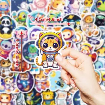 50 Boutique Astronaut Stickers Cute Cartoon Animals Rocket Stickers Diy Water Cup Refrigerator