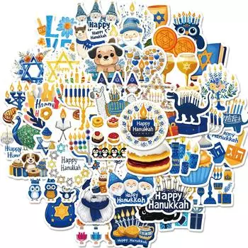 50 Bright Tree Hanukkah Graffiti Mix And Match Stickers Waterproof Decorative Skateboard Diy
