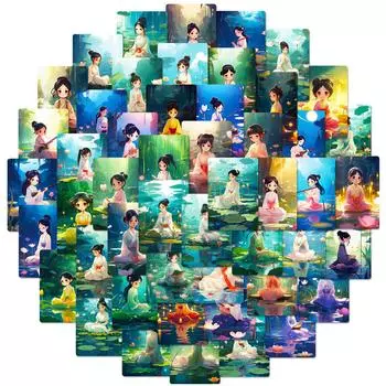 50 Буддийские Наклейки Девочка Мультяшная Анимация Антикварное Украшение Блокнот Канцелярские Товары Молитва Сделай Сам