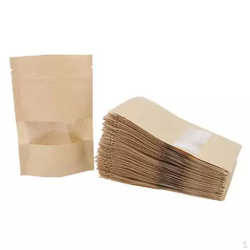 50 бумажных пакетов для упаковки пищевых продуктов с окном - 9x14+3