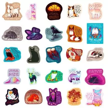 50 Cartoon Healing Text Stickers Cute Animals Colorful Daily Stickers Handbook Diary Decorative Stickers