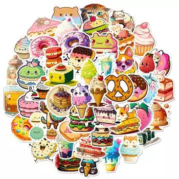 50 Cat Donuts Gourmet Stickers Kids Graffiti Toys Burger Gourmet Dessert Stickers Outside