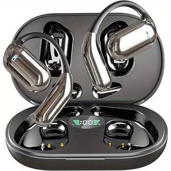 50 часов беспроводных спортивных наушников, беспроводные наушники с открытым дизайном, спортивные наушники с сенсорным управлением громкостью, встроенный микрофон чёрный