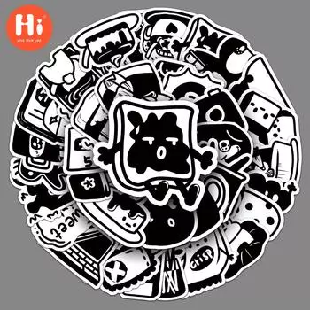 50 черно-белых граффити с мультяшными милыми оригинальными наклейками, сделай сам, наклейки на чашку воды, водонепроницаемые наклейки для багажа