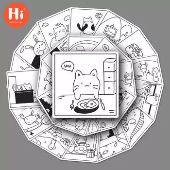 50 черно-белых линейных рисунков, граффити, простые и оригинальные сумки Guka, чашки для воды своими руками, наклейки на багаж, водонепроницаемые