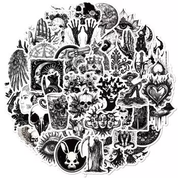 50 Черно-белых Персонализированных Готических Наклеек Череп Крутые Модные Ужасы Серия Водонепроницаемые Наклейки