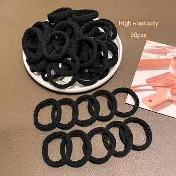 50 черных высокоэластичных толстых бесшовных резинок, подходящих для ежедневного использования в качестве резинок для волос и аксессуаров