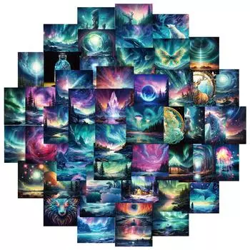 50 Colorful Aurora Decorative Stickers Unicorn Elk Polar Bear Animal Creative Waterproof Stickers