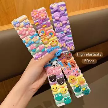 50 colorful styles of random cartoon cute rubber bands suitable for daily use hair rings