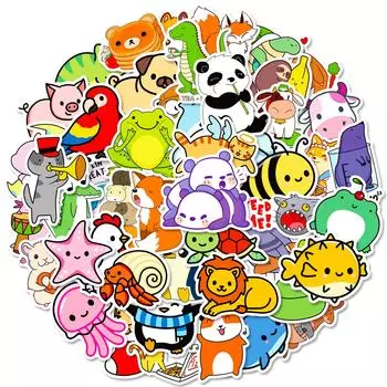 50 Cute Animal Series Stickers, Children S Educational Cartoons Simplified Wind Small Animal Stickers Luggage