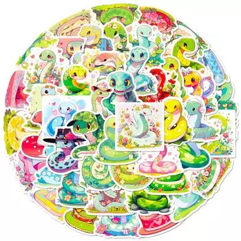 50 Cute Cartoon Snake Stickers Reptile Cartoon Snake Personality Graffiti Stickers