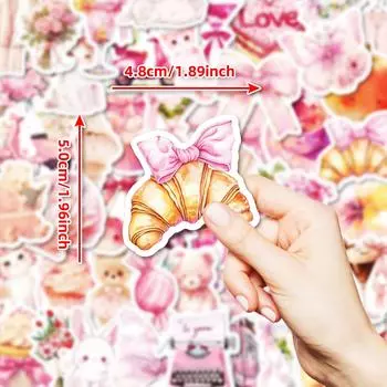 50 Cute Hand Painted Graffiti Stickers Bow Croissant Series Stickers