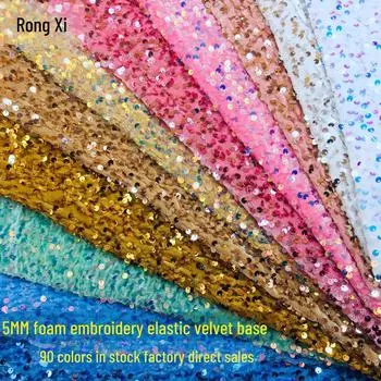 50-цветная фланелевая ткань с пайетками толщиной 5 мм : Эластичная, вышитая для женской одежды и обуви
