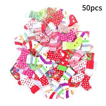 50 деревянных рождественских носков, разноцветные пуговицы, рождественское ремесло, скрапбукинг, декор для открыток set 2