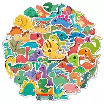 50 Dinosaur Stickers, Graffiti Personality Cartoon Cute T-Rex Series Creative Q Version Of The Little Dinosaur Tram Sticker