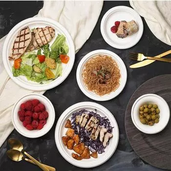 50 Disposable Plates Paper 100% Biodegradable Heavy-Duty Tableware Sugarcane Bag-Like Compostable Natural Fibers 50pcs