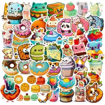 50 Donuts Mix And Match Small Animals Stickers Ice Cream Toast Milk Tea Creative Food Stickers Asia