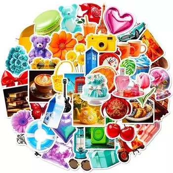 50 Dopamine Stickers Cute Cartoon Y2K Little Girl Girl Heart Suitcase Colorful Graffiti Stickers