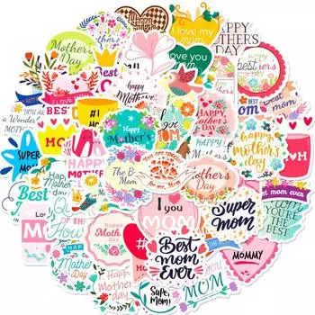 50 English Mother S Day Stickers Thanksgiving Mother S Day Decorative Stickers Pink Series Graffiti Stickers