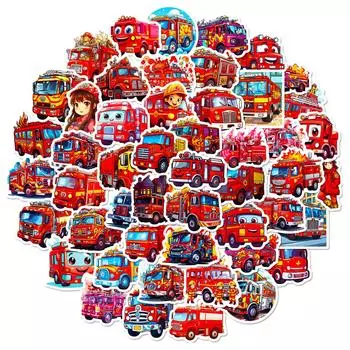 50 Fire Truck Stickers Children S Cartoons Fire Truck Stickers Kindergarten Early Education Skateboard Stickers