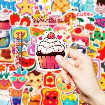 50 Girls Hearts Hand-Painted Cartoon Graffiti Strawberry Cake Watermelon Five-Pointed Star Non-Repeating Waterproof Sticker