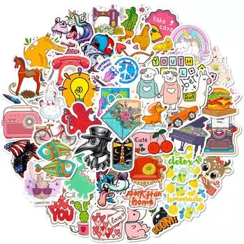 50 Граффити Микс и Матч Наклеек Милая Маленькая Чашка Свежей Воды Наклейка Водонепроницаемая для Ноутбука
