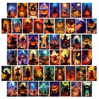 50 Halloween-Themed Jack-O-Lanterns, Witch Wall Cards, Background Decoration, Holiday Gift Cards For Children T01042071