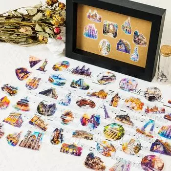 50 High-Value Architectural Landmarks Graffiti Stickers Transparent Stickers Decorative Water Glasses