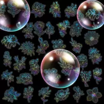 50 High-Value Various Silver Flower Laser Stickers Diy Decorative Transparent Water Cup Stickers